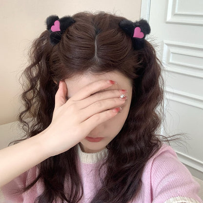 Mini Plush Heart Hair Claw Clip Pair view 3
