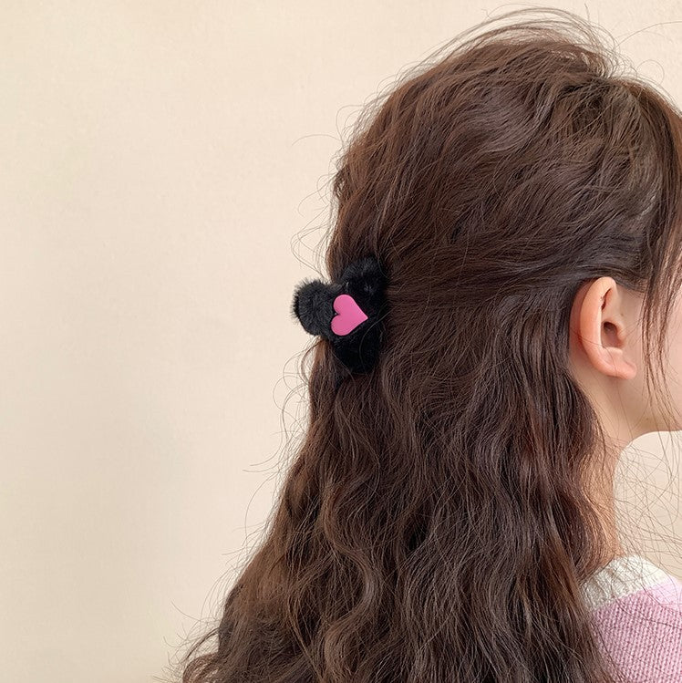 Mini Plush Heart Hair Claw Clip Pair view 4