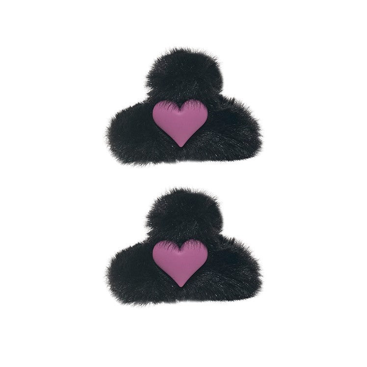 Mini Plush Heart Hair Claw Clip Pair view 5