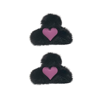 Mini Plush Heart Hair Claw Clip Pair view 5