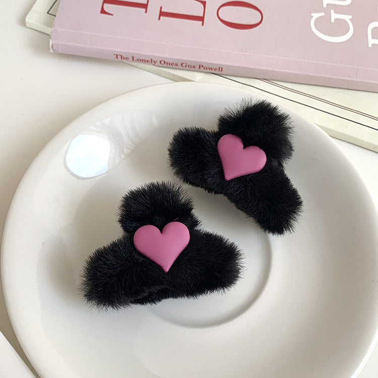 Mini Plush Heart Hair Claw Clip Pair view 6
