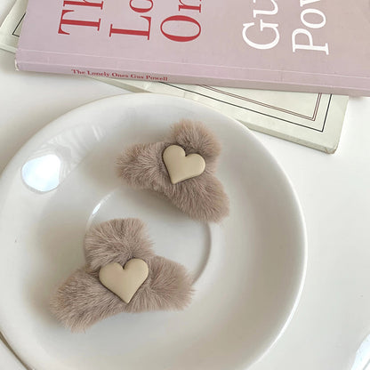 Mini Plush Heart Hair Claw Clip Pair view 7