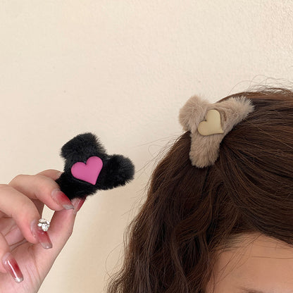 Mini Plush Heart Hair Claw Clip Pair