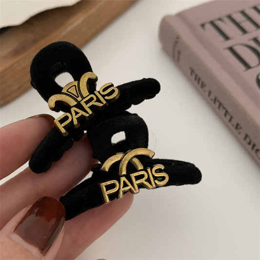 Mini Velvet Hair Claw Clip with Metal Totem Detail