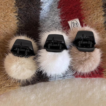 Mink Pom Mini Hair Claw Clip view 2