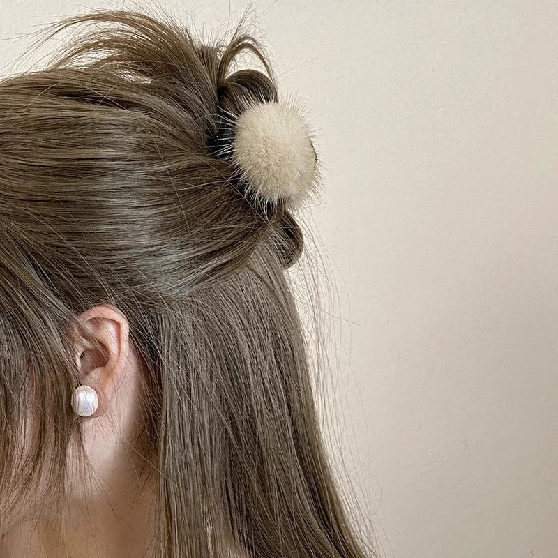 Mink Pom Mini Hair Claw Clip view 3