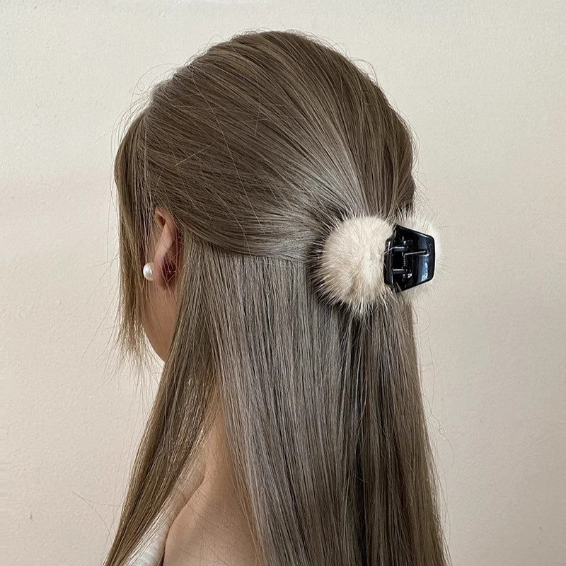 Mink Pom Mini Hair Claw Clip view 4
