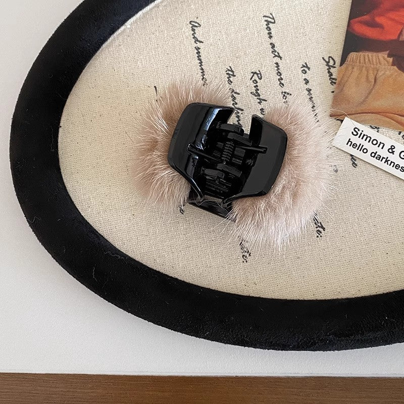 Mink Pom Mini Hair Claw Clip view 7