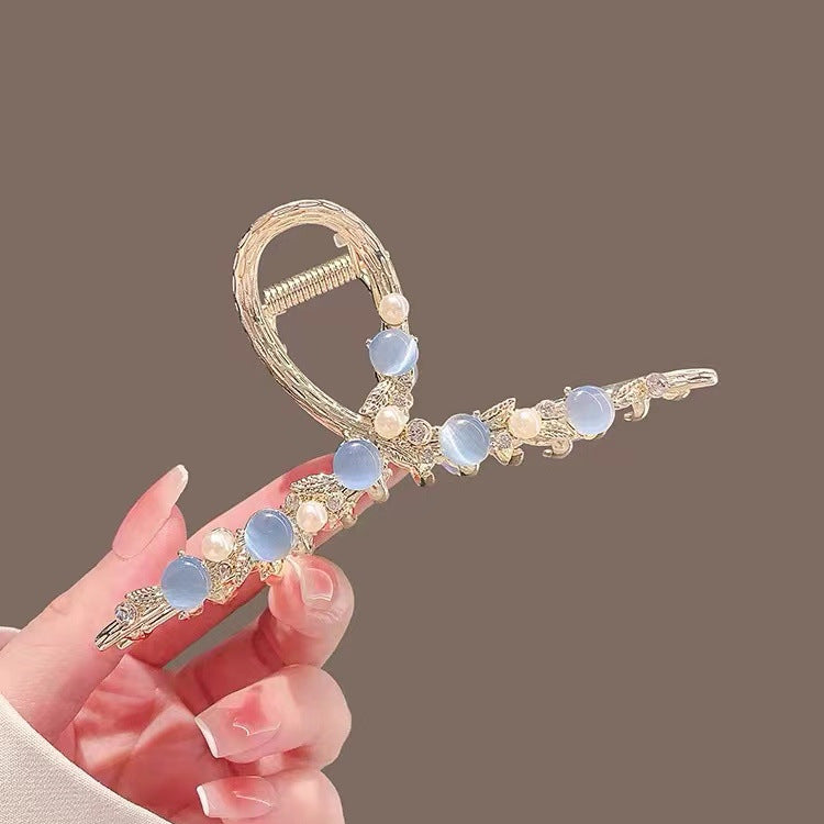 Ocean Blue Pearl Leaf Hair Claw Clip view 2