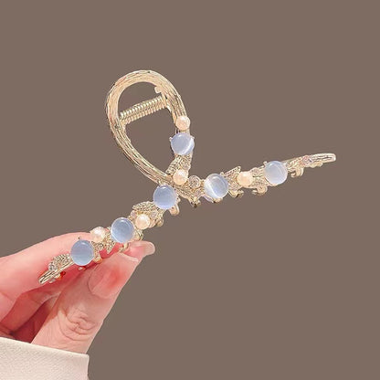 Ocean Blue Pearl Leaf Hair Claw Clip view 3