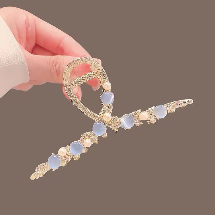 Ocean Blue Pearl Leaf Hair Claw Clip view 4
