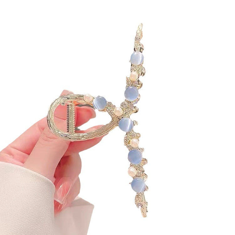 Ocean Blue Pearl Leaf Hair Claw Clip view 5