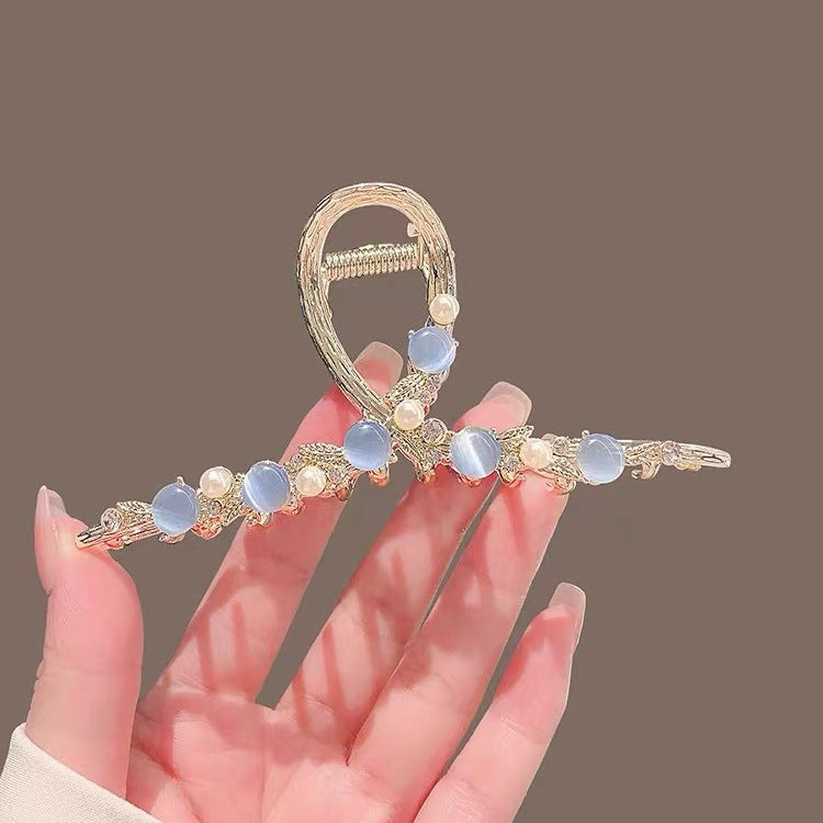 Ocean Blue Pearl Leaf Hair Claw Clip