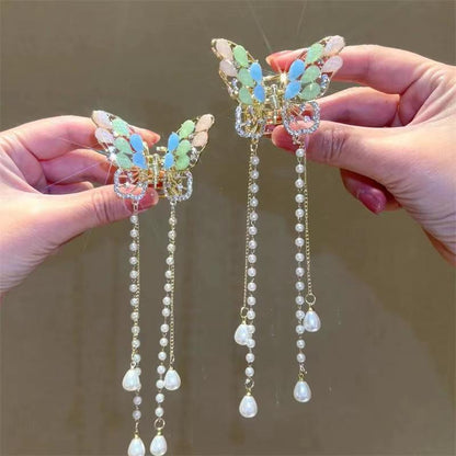 Pastel Butterfly Hair Claw Clip with Pearl Tassels view 5
