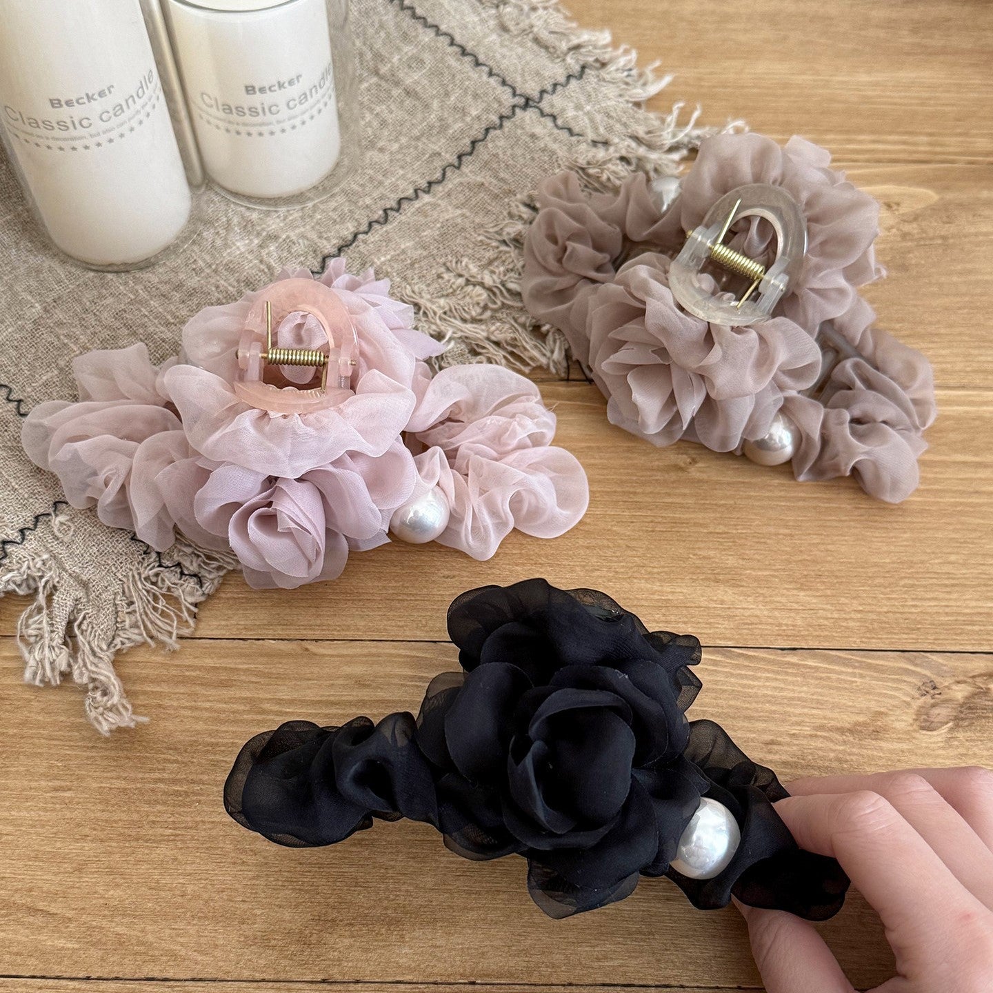 Pearl Organza Flower Hair Claw Clip view 2