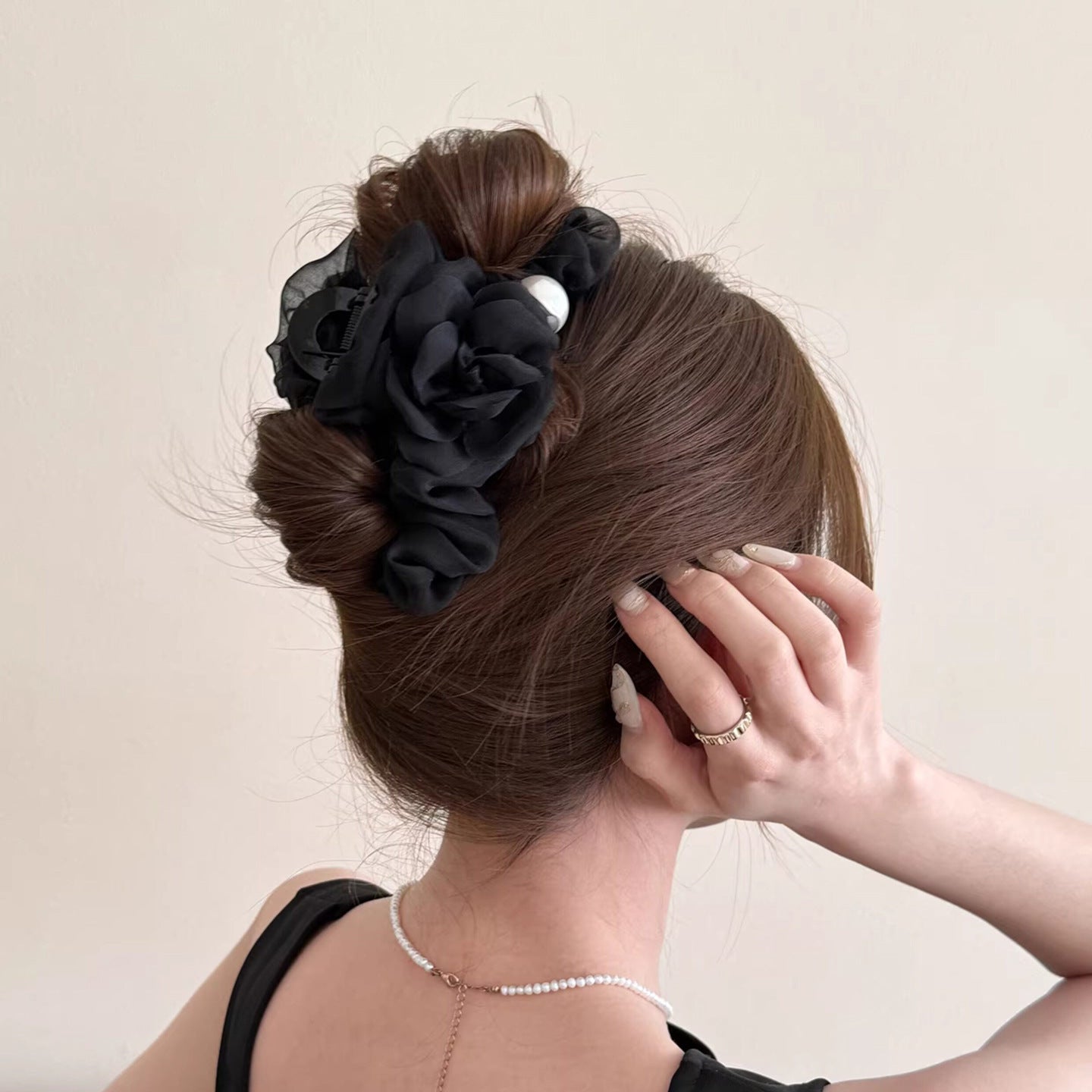 Pearl Organza Flower Hair Claw Clip view 4