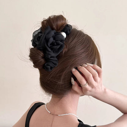 Pearl Organza Flower Hair Claw Clip view 4