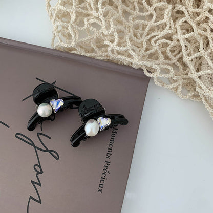 Pearl Rhinestone Heart Mini Hair Claw Clip view 2