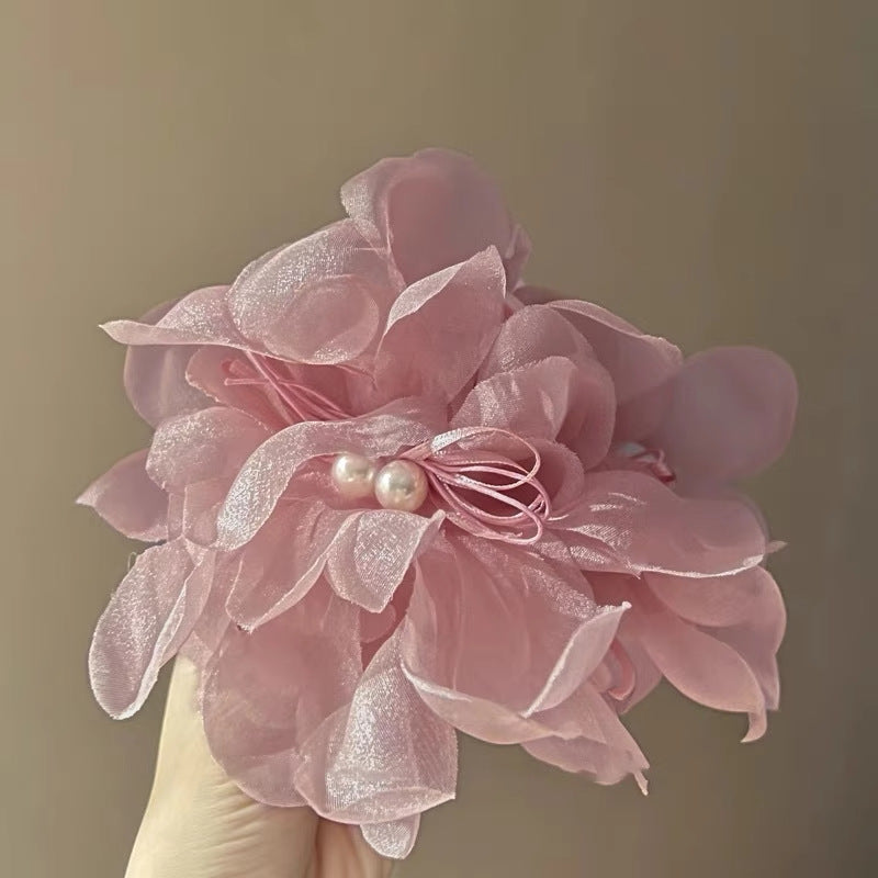 Pink Mesh Flower Hair Claw Clip view 3