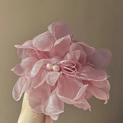 Pink Mesh Flower Hair Claw Clip view 3