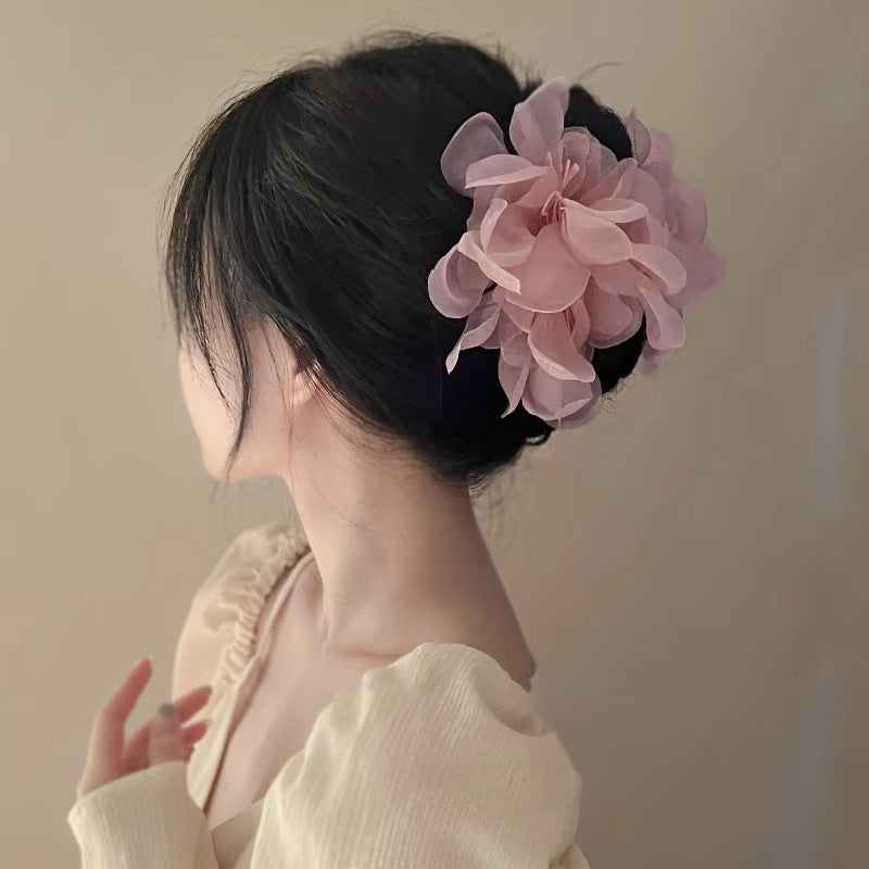 Pink Mesh Flower Hair Claw Clip view 4