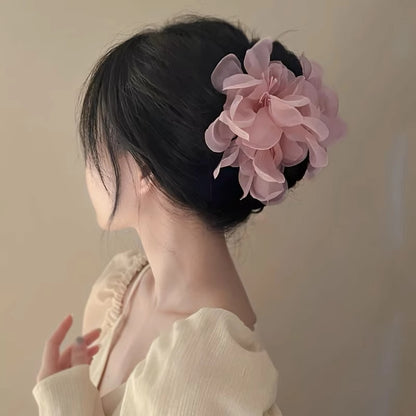 Pink Mesh Flower Hair Claw Clip view 4