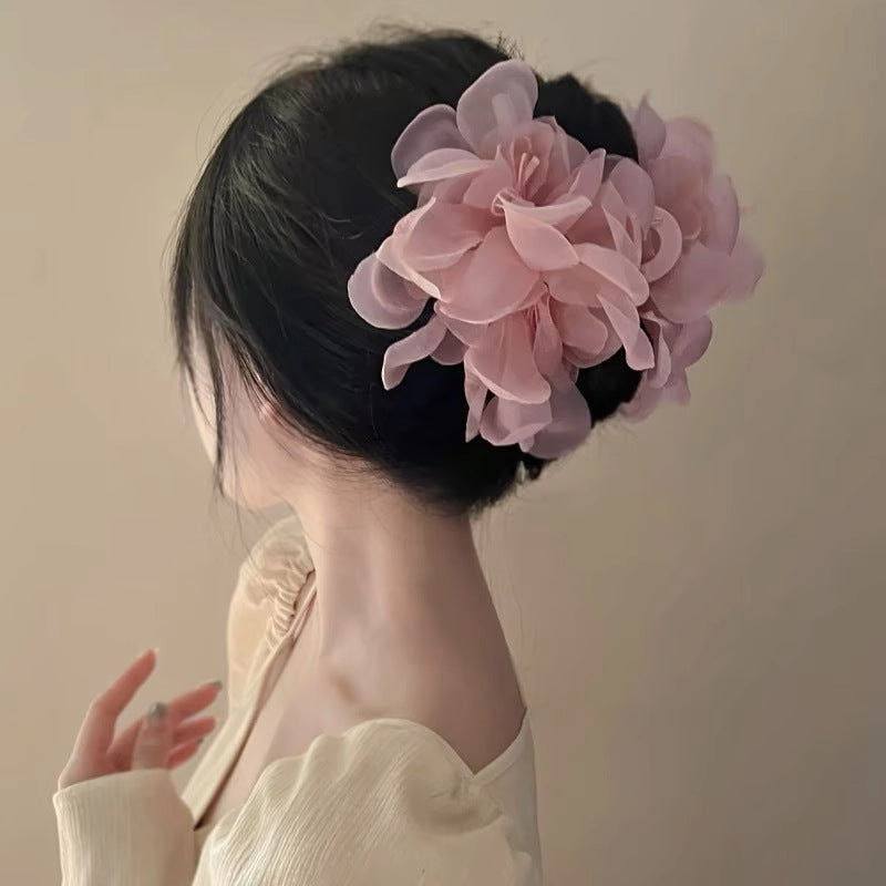 Pink Mesh Flower Hair Claw Clip view 6