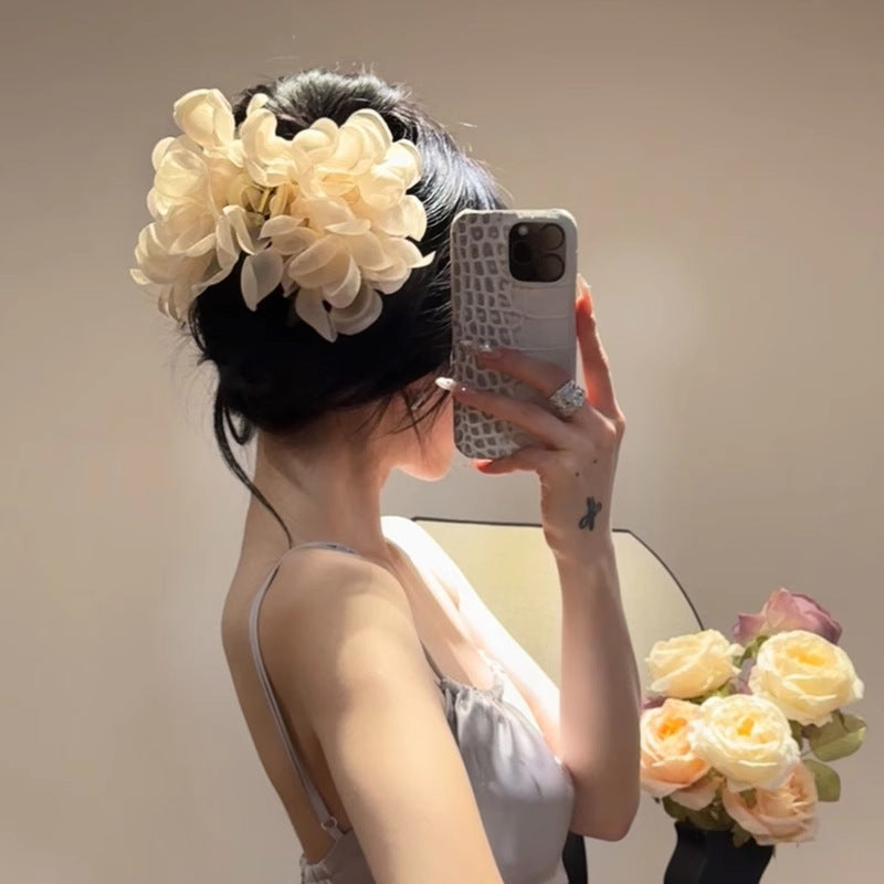 Pink Mesh Flower Hair Claw Clip view 7