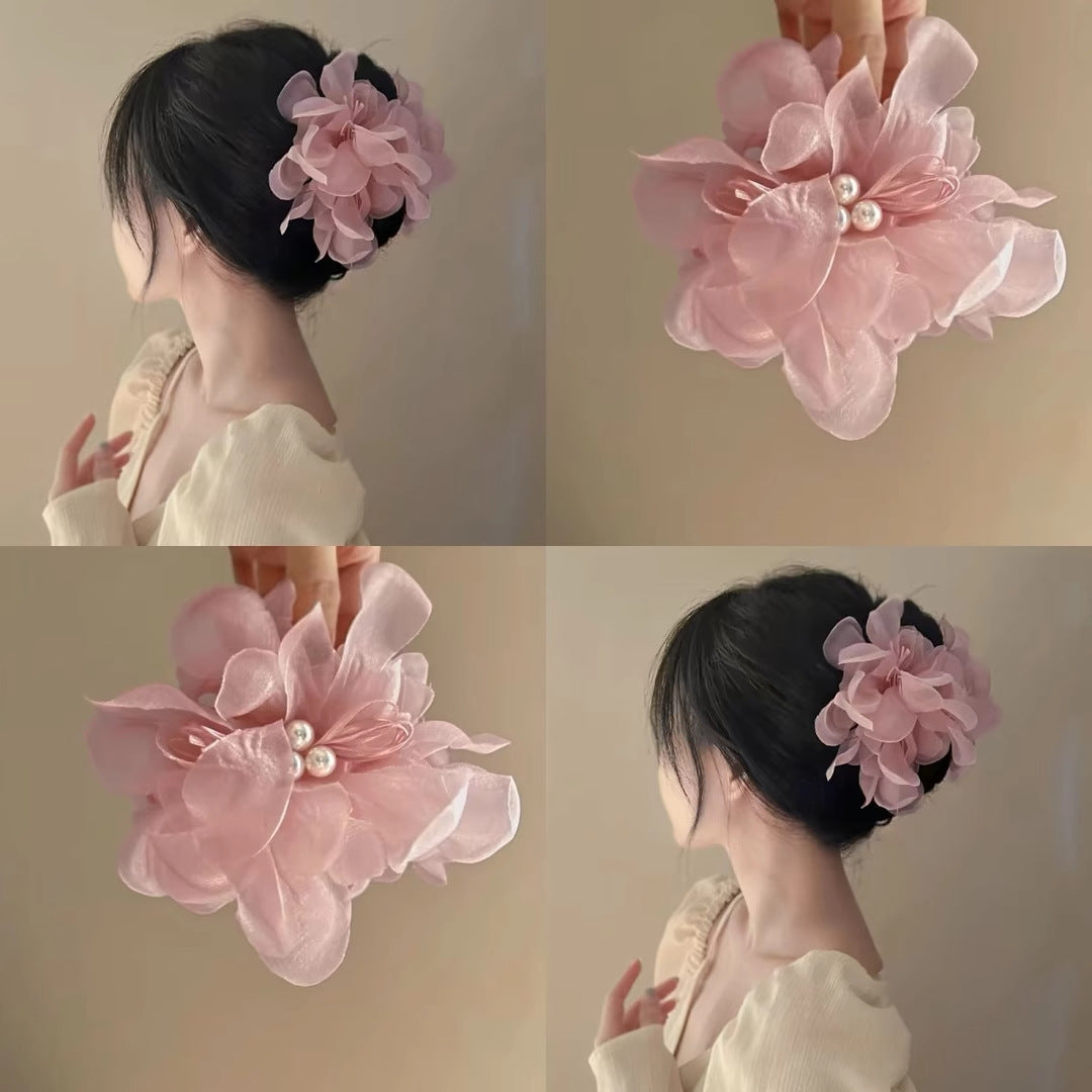 Pink Mesh Flower Hair Claw Clip