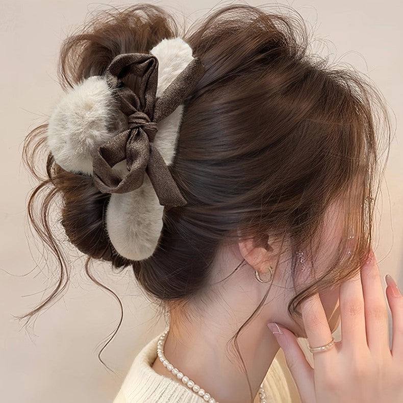 Plush Bow Hair Claw Clip view 3