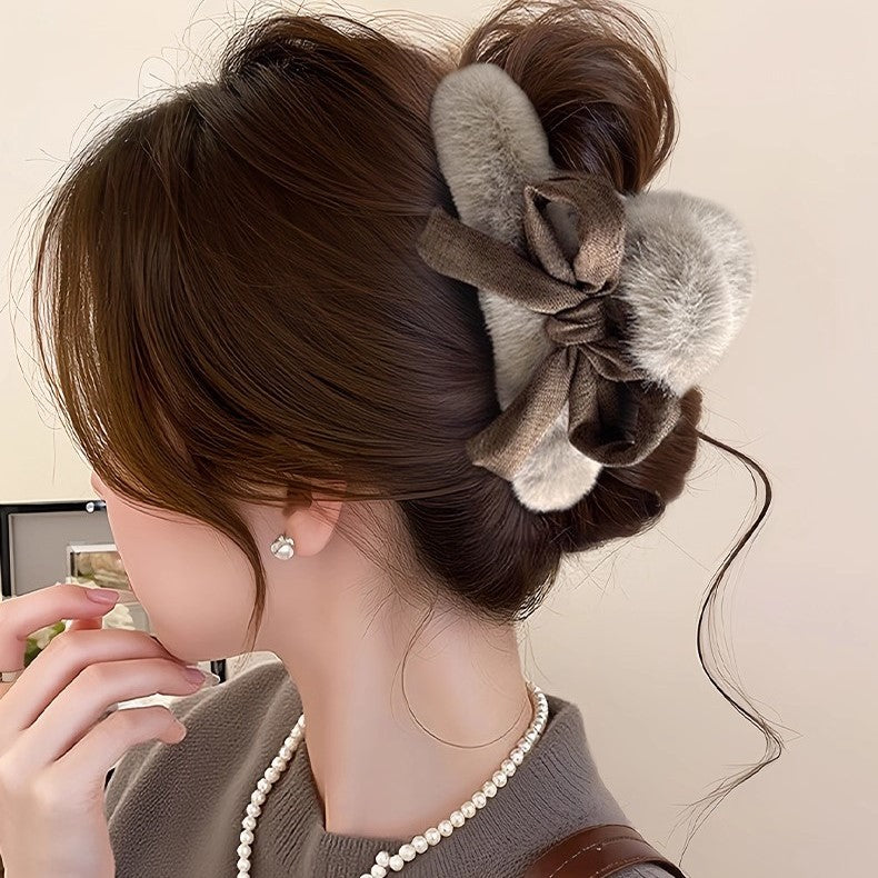 Plush Bow Hair Claw Clip view 4