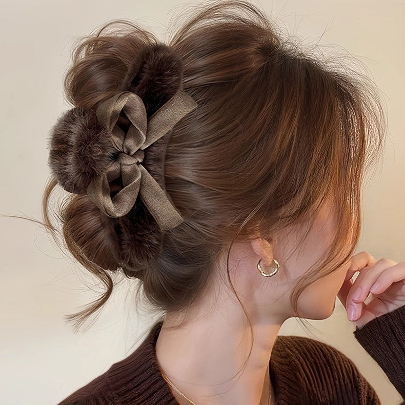 Plush Bow Hair Claw Clip