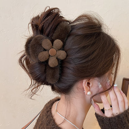 Plush Flower Hair Claw Clip view 2