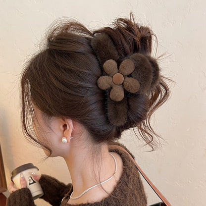Plush Flower Hair Claw Clip