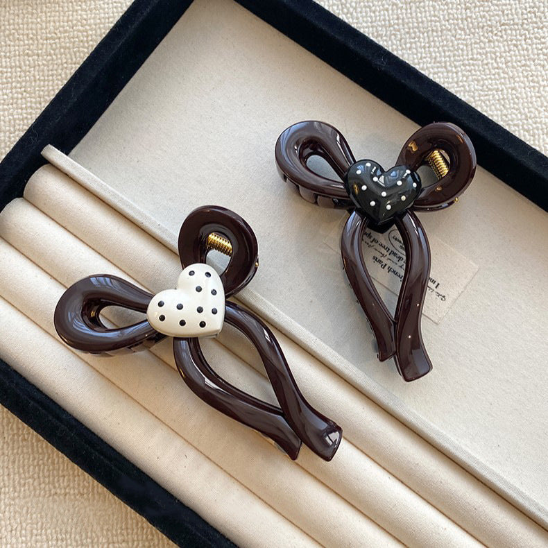 Polka Dot Heart Bow Hair Claw Clip view 2