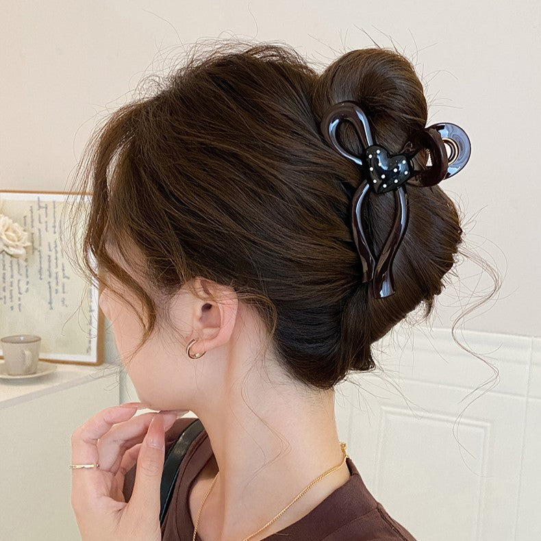 Polka Dot Heart Bow Hair Claw Clip view 3