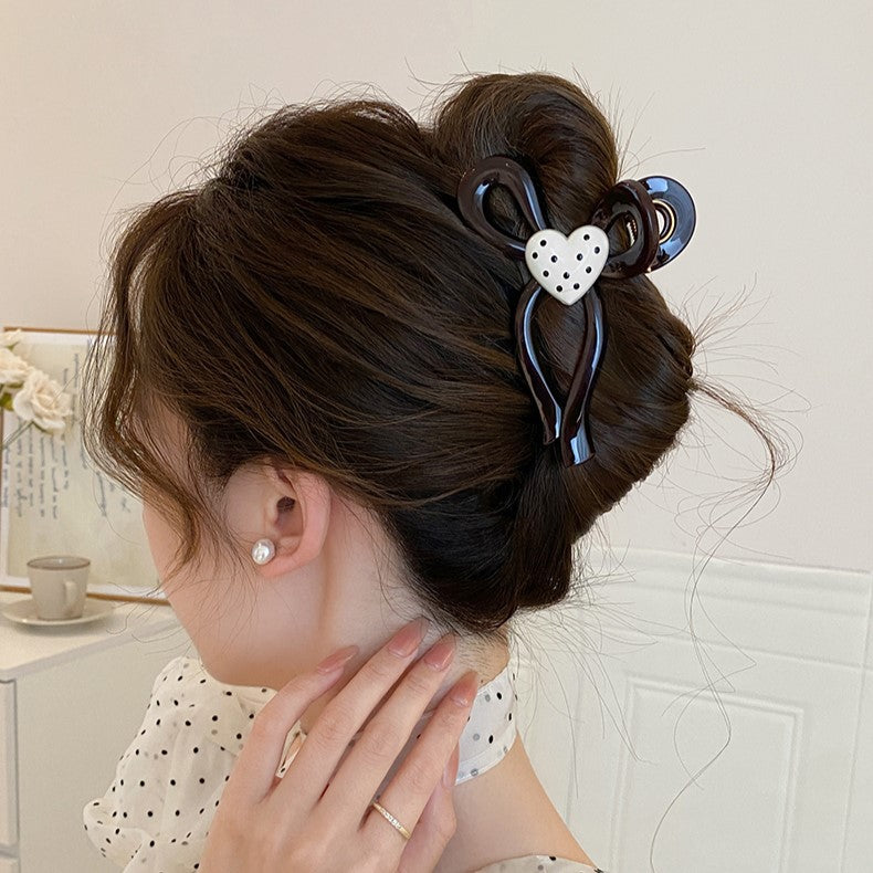 Polka Dot Heart Bow Hair Claw Clip view 4