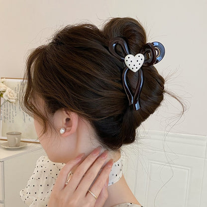 Polka Dot Heart Bow Hair Claw Clip view 4
