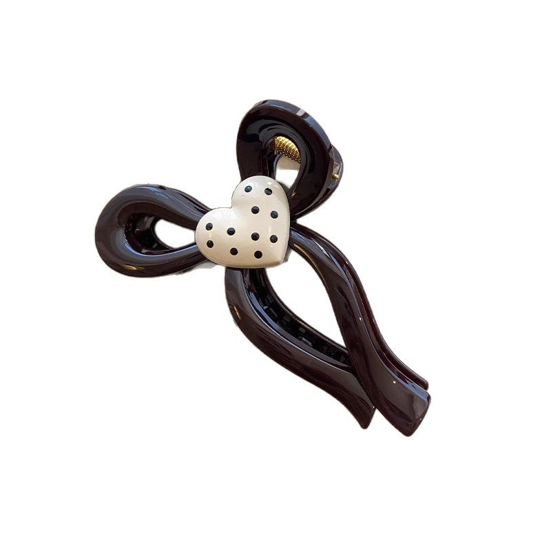 Polka Dot Heart Bow Hair Claw Clip view 5