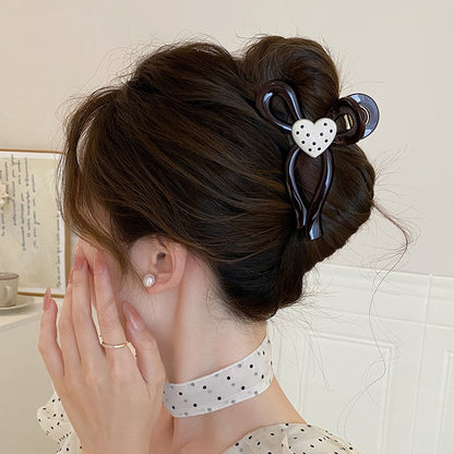 Polka Dot Heart Bow Hair Claw Clip