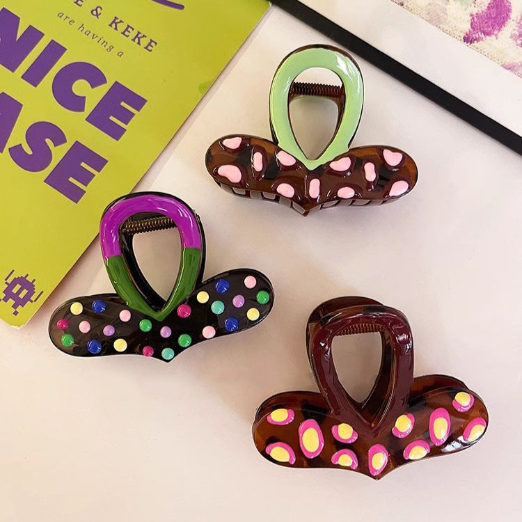 Polka Dot Heart Hair Claw Clip view 2