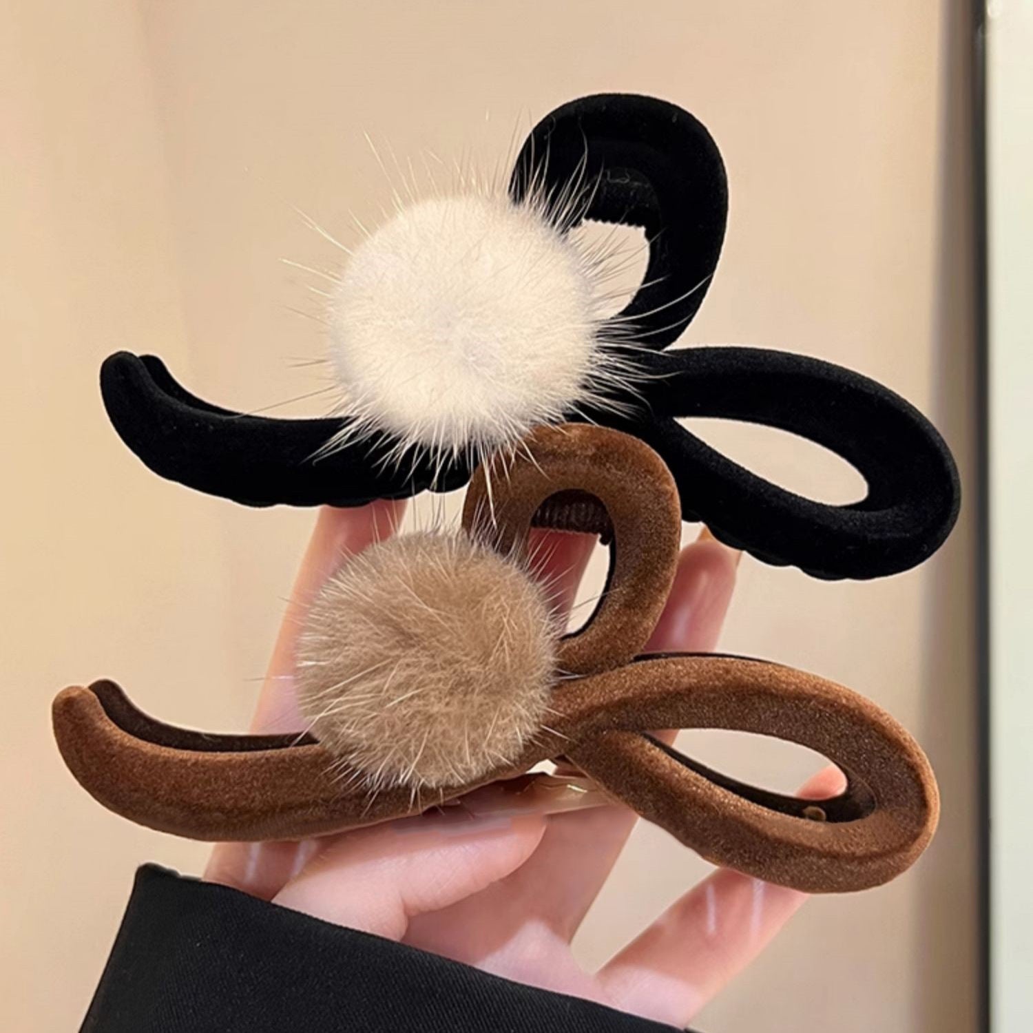 Pom Pom Bow Hair Claw Clip view 2