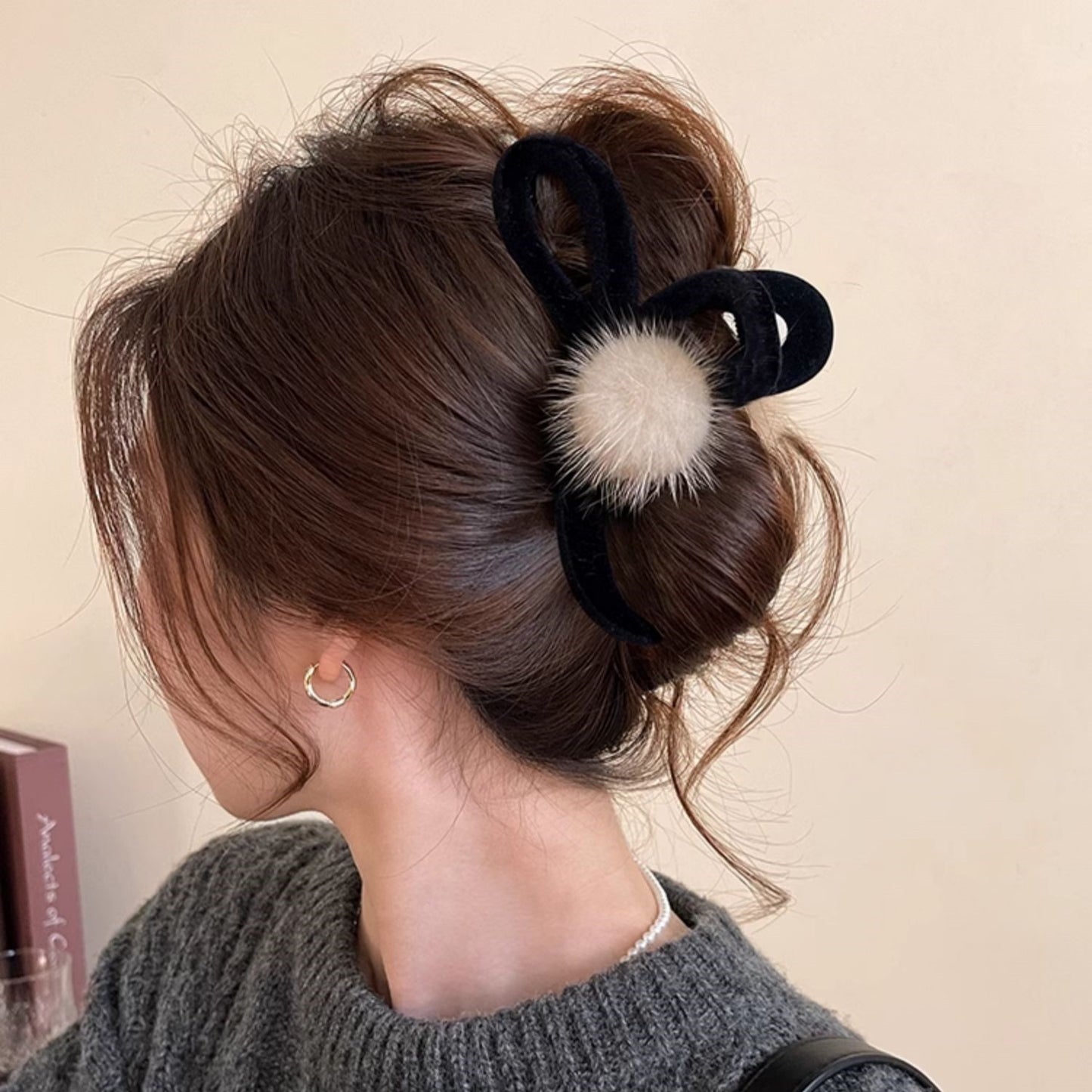 Pom Pom Bow Hair Claw Clip view 3