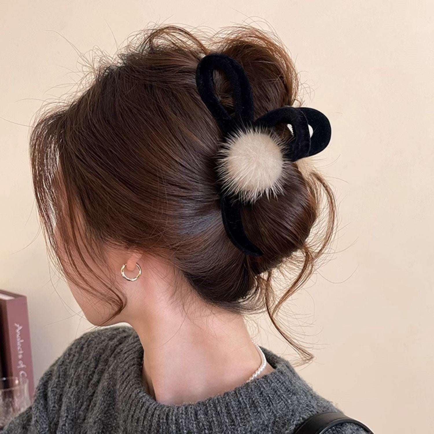 Pom Pom Bow Hair Claw Clip view 3