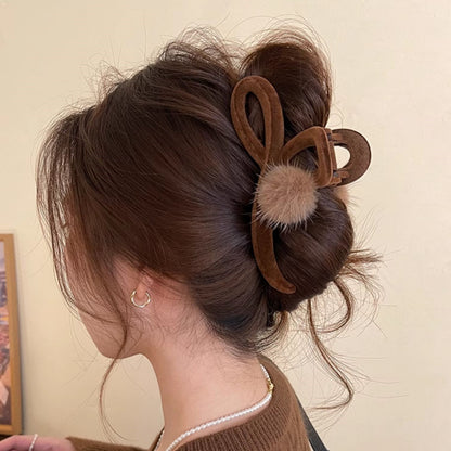 Pom Pom Bow Hair Claw Clip