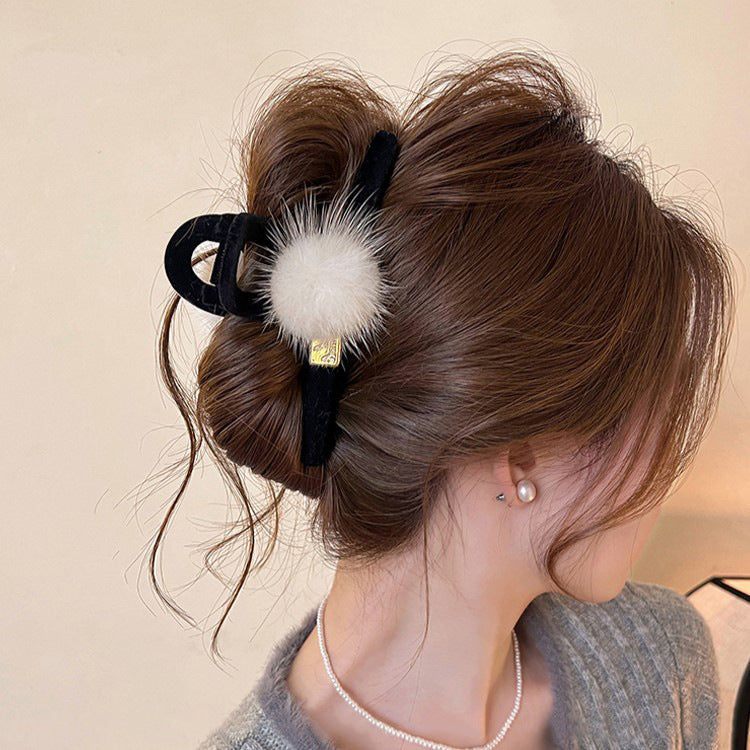 Pom Pom Flocked Hair Claw Clip