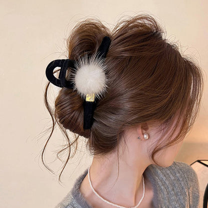 Pom Pom Flocked Hair Claw Clip