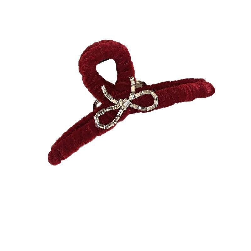 Rhinestone Bow Velvet Hair Claw Clip view 5