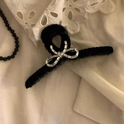 Rhinestone Bow Velvet Hair Claw Clip view 6