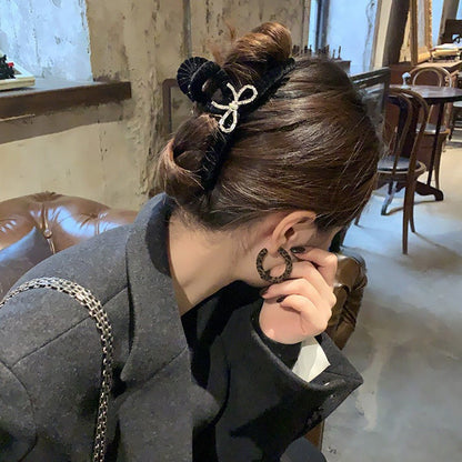 Rhinestone Bow Velvet Hair Claw Clip